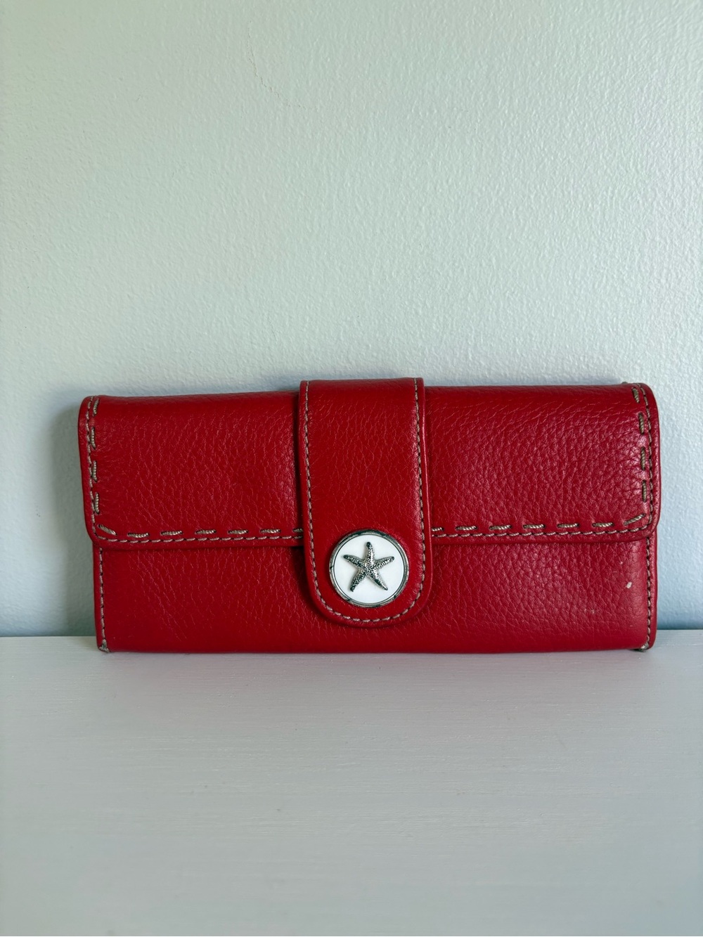 Brighton Anchors Away Red Leather Starfish Large Wallet Coastal Resortwear